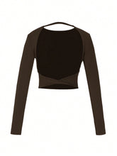 Women's Crew Neck Open Back Long Sleeve Basic Crop Tops Stretch Backless Going Out Tee Shirt